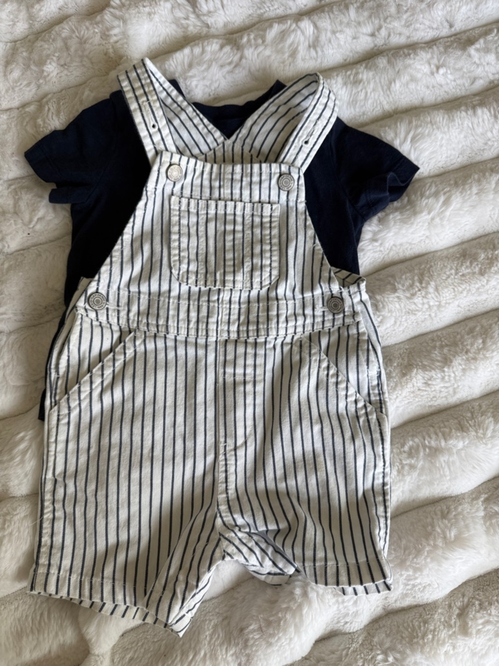 GAP Navy & White Striped Kids Short Overalls